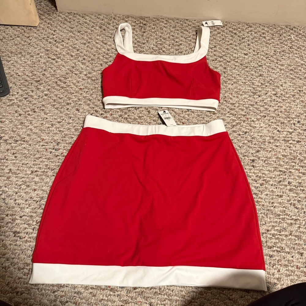 NWT Express Skirt Skort Two Piece Set Red White- Size Small Medium - Picture 2 of 9